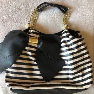 Betsy Johnson black & white stripped purse bag